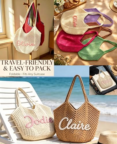 Bolso de playa tejido personalizado para mujer miniatura 7