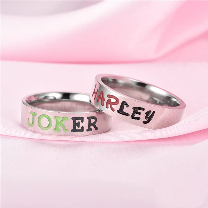 Personalized Harley and The Joker Matching Rings for Couples - Promise Set With 2 Stainless Steel Custom His and Hers Wedding Engagement Rings Size 6-113