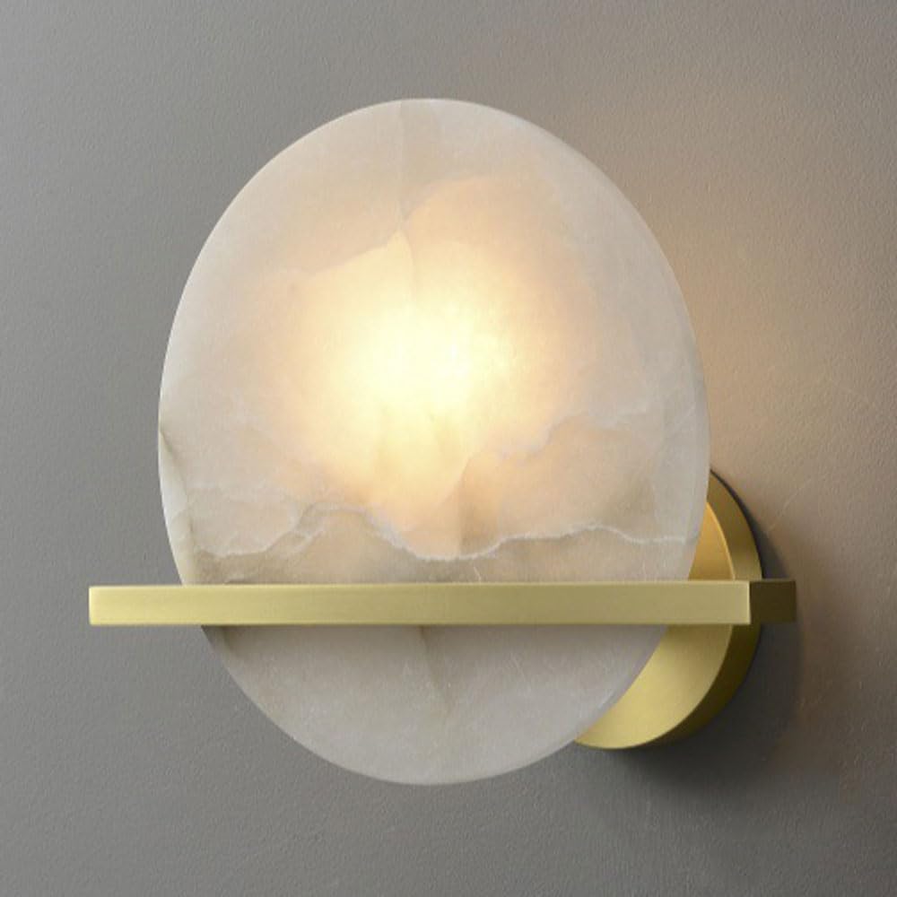 SSBHDM 9.8 Inch Round Alabaster Wall Light, Medieval Modern Style Wall Sconce, E14 Light Source Hardwired Wall Lamp, Restaurant Living Room Balcony Decoration Light Fixtures