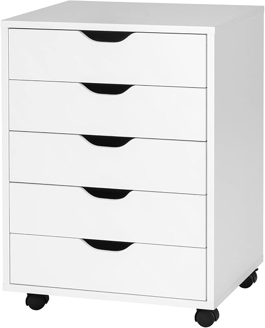 COSTWAY Mobile File Cabinet, Drawer Lateral Stationery Storage Organiser Chest with Wheels, Home Office Printer Stand Side Filing Cupboard (5 Drawers)