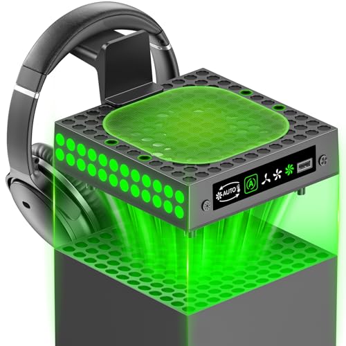 Ventilador Refrigeracion Xbox Series X con Antipolvo, Ventilador Led Ajustable 5 Modos de Cooling, para Xbox Series X Consola, Soporte Auriculares, Accesorios Xbox Series X