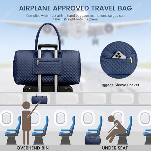 Image of Women Weekender Travel Duffle Bag: Travel Duffel Overnight Bags with Shoe Compartment Large Carry on Tote with Toiletry Bag Weekend Traveling Yoga Gym Hospital Bag for Women with Wet Pocket Blue