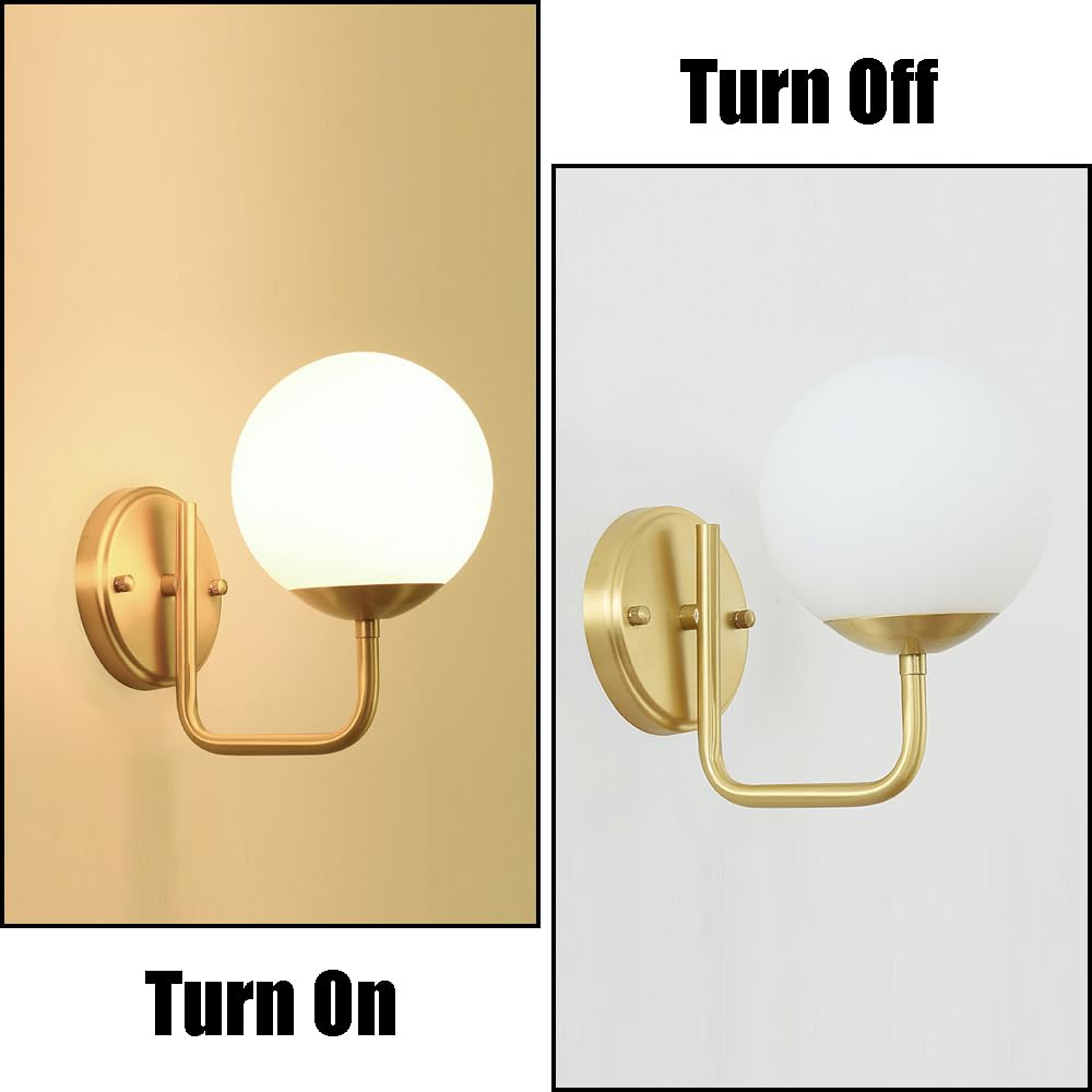 French Minimalist Style Copper Wall Light, E26 Base Flush Mount Lamp, Single Head Glass Lampshade, Bedside, Living Room Hallway Mounted Fixtures