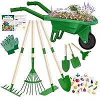 Qtioucp Kids Gardening Tools Outdoor Toys Set Backyard Play with Wheelbarrow Educational STEM Learning Pretend Toys Outdoor Indoor for Toddlers Kids Boys Girls