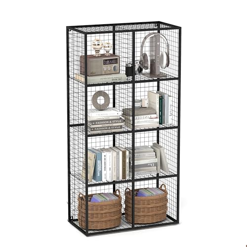 MEEYOUER Organizador de almacenamiento de alambre de 8 cubos, estantería modular de alambre de metal, estante de almacenamiento independiente y montado en la pared para sala de estar, oficina o