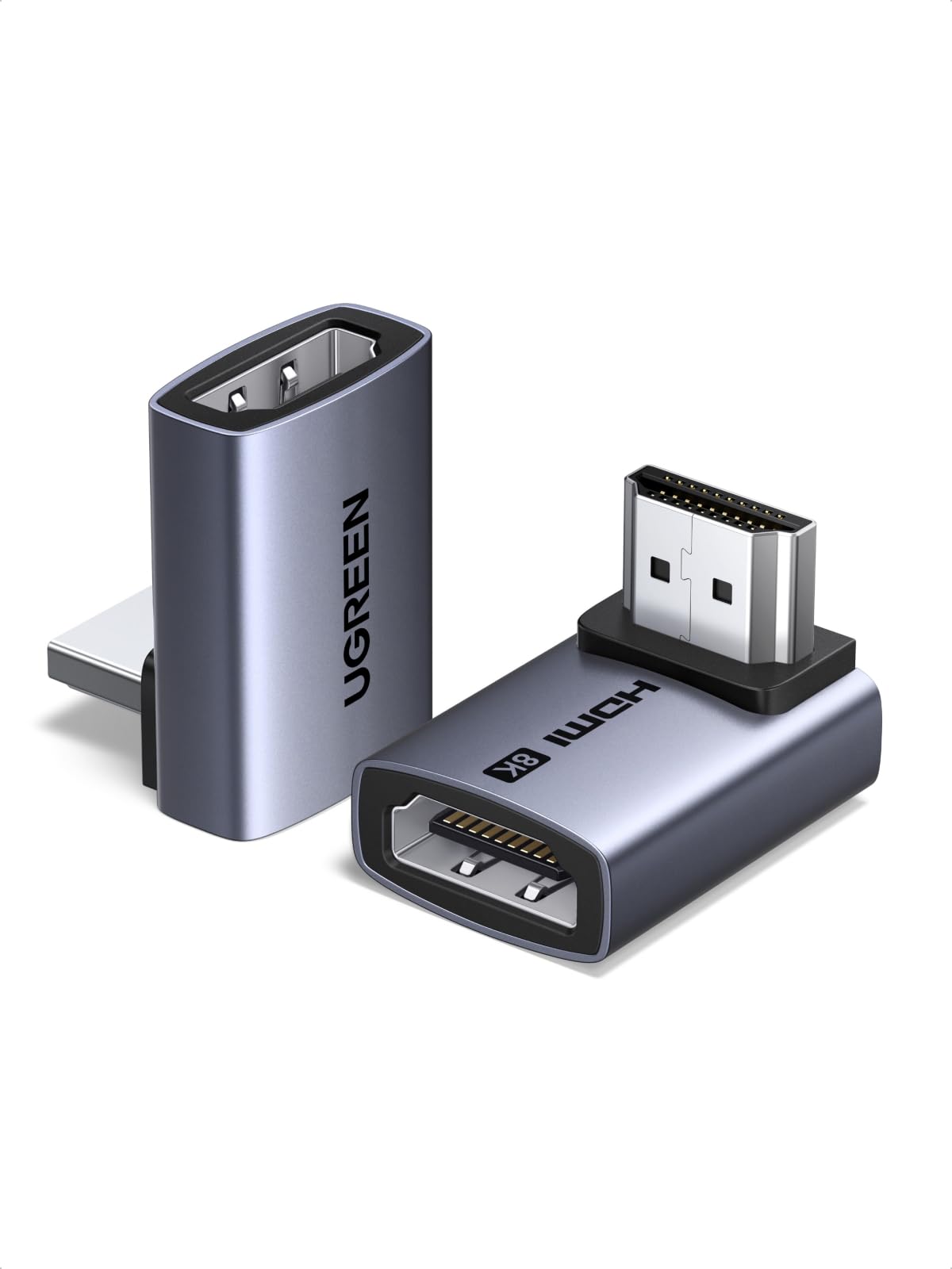 UGREEN Adaptateur HDMI 2.1 8K Coudé 90 et 270 Lot de 2 8K 60Hz 4K 240Hz Bidirectionnel Convertisseur HDMI 2.1 Mâle vers Femelle 48Gbps eARC HDR en Aluminium Compatible avec PC HDTV Projecteur Monitor
