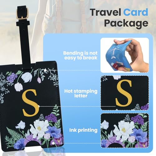 2 Pack PU Leahter Luggage Tags with PU Leather Straps, Fun Travel case Labels, Privacy-Protected ID Card Holders, Allowing for Quick Identification of Luggage and Easy locating of Your Bags (S)4