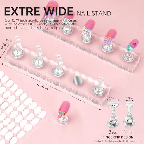 Image of Nail Stand with 480 Pcs Nails Sticky Tabs for Press On Display Practice Magnetic Fake Nail Holder for Painting,20 Sheets Nail AdhesiveTabs,Double-Sided Tape,Press On Nail kit Salon Home