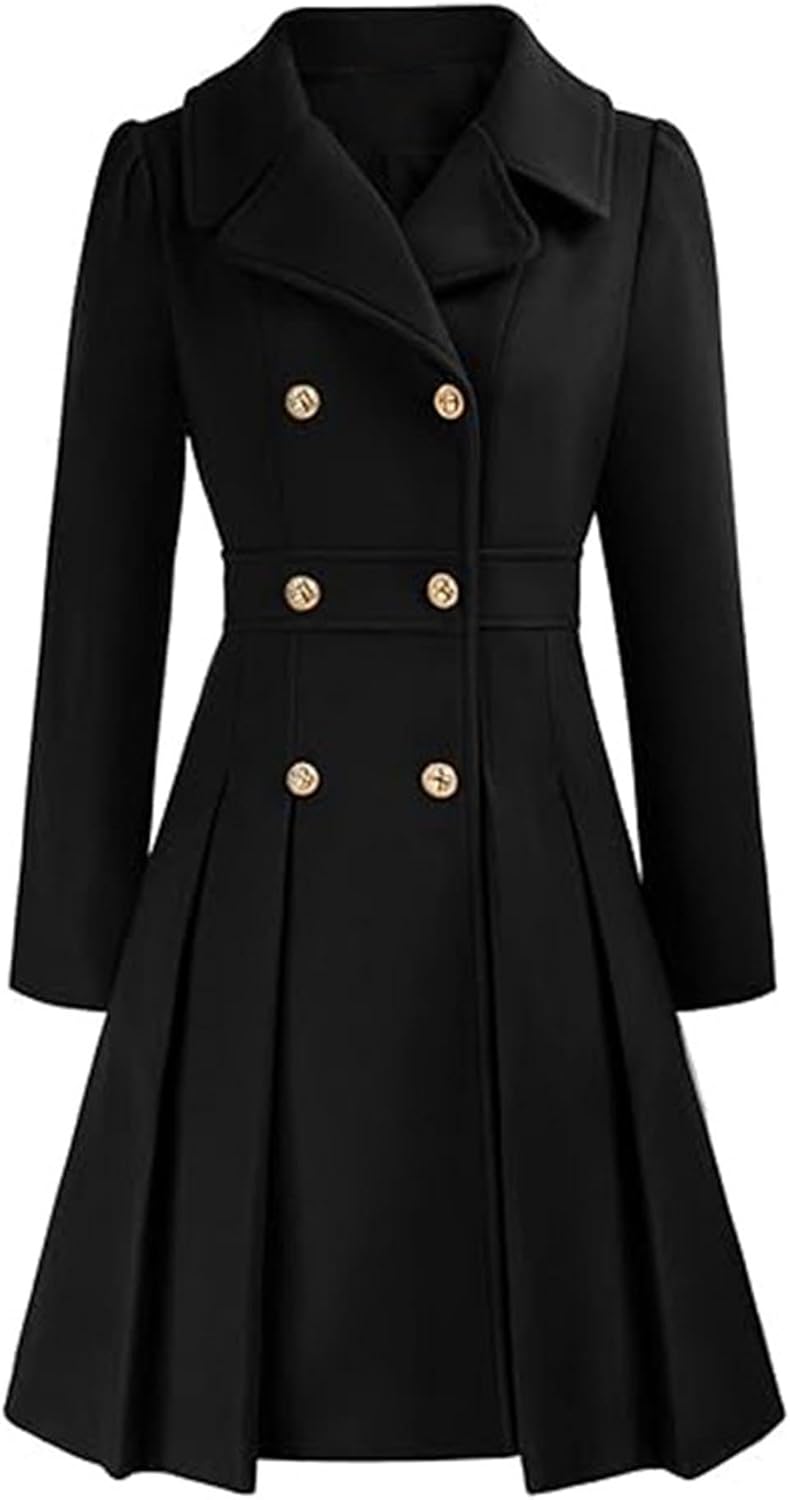 SEMATOMALA Women's Double Breasted A Line Trench Coat Notched Lapel Wool Blend Pea Coats Jacket with Pockets - Image 5