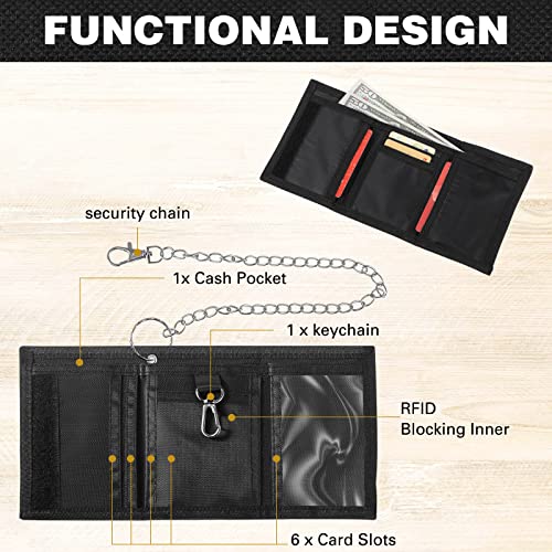 3 Pcs Wallet with Chain for Boys Men Girls Trifold Camo Wallets Pocket Camouflage Wallet with Chain Clip and Zipper Teen Halloween Christmas Birthday Gift, Camo Green, Black, Army Gray2