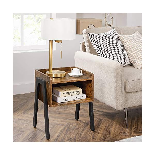 VASAGLE Side Table, Nightstand, Stackable End Table with Open Storage Compartment, Retro Rustic Chic, Industrial Accent Furniture with Steel Legs, Rustic Brown and Black LET54X - Image 6