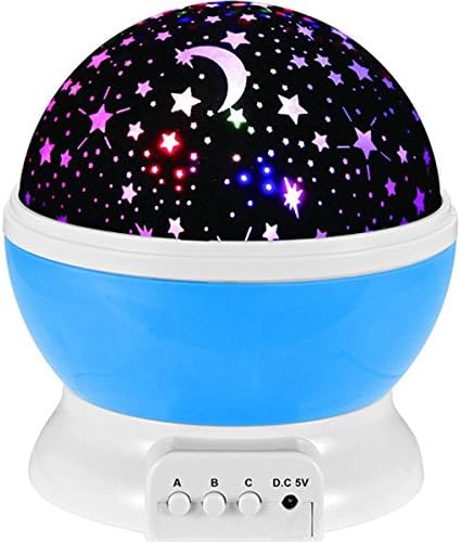 Moon Star Projector 360 Degree Rotation Night Projection Baby Night Light Lamp Sun And Star Lighting Lamp 4 LED Bulbs Romantic Pink Purple Blue (Blue)