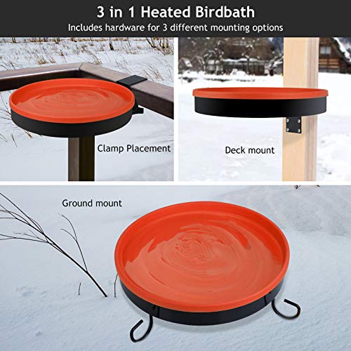 GESAIL Heated Birdbath for Outdoors, 14 Inches All Seasons Heated Bird Bath Heater with Metal Stand and 3 Easy Ways to Mount, 75-Watt, Orange - Thumbnail 5