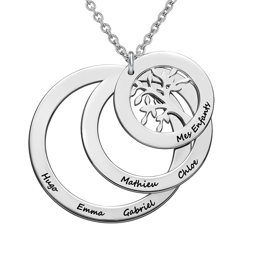 MYKA - Collar del Círculo de Familia con Árbol de la Familia - Joyería personalizada con nombre para Mamá, Abuela - collar con nombre, inscripción - Día de la Madre, Navidad