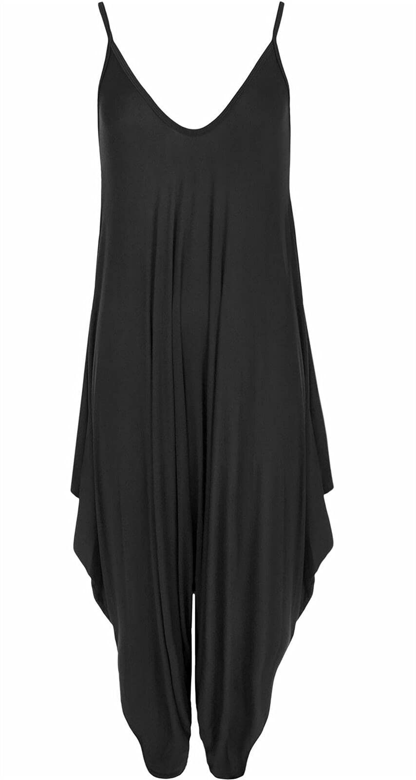 Fairy Trendz Ltd Women's Black Lagenlook Cami Strappy Baggy Harem Jumpsuit Dress Romper Jumpsuit ( One Size Uk 8-26)