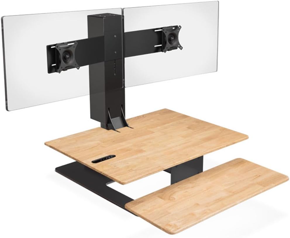 UPLIFTDESK E7 30” Electric Standing Desk Converter - Adjustable Sit to Stand Desk Risers, 110 lb Capacity, Memory Keypad, Single Monitor Desktop Workstation for Home Office, Black/Bamboo