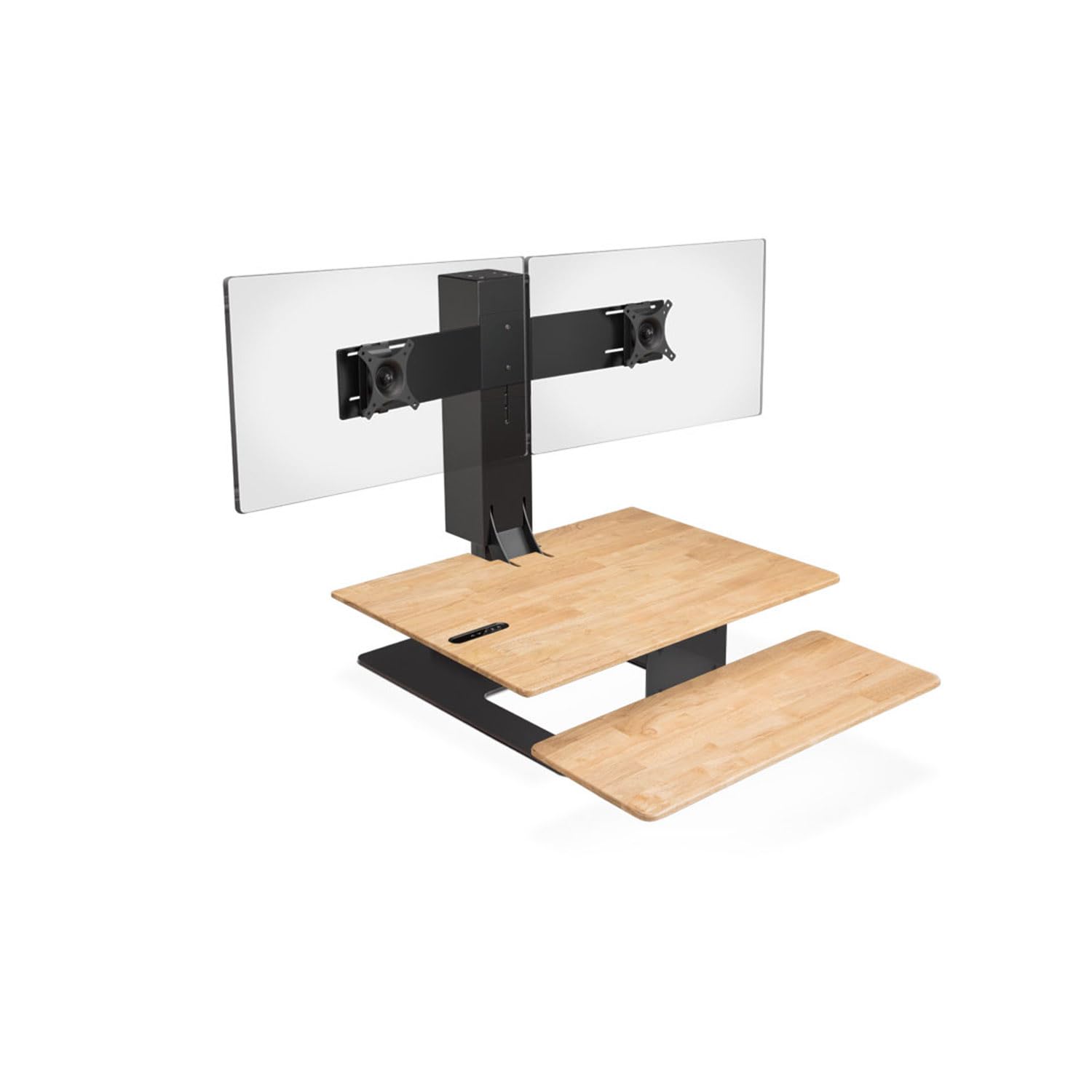 UPLIFT DESK - E7 Electric Standing Desk Converter, Black Base, Natural Rubberwood Worksurface (Dual Monitor)