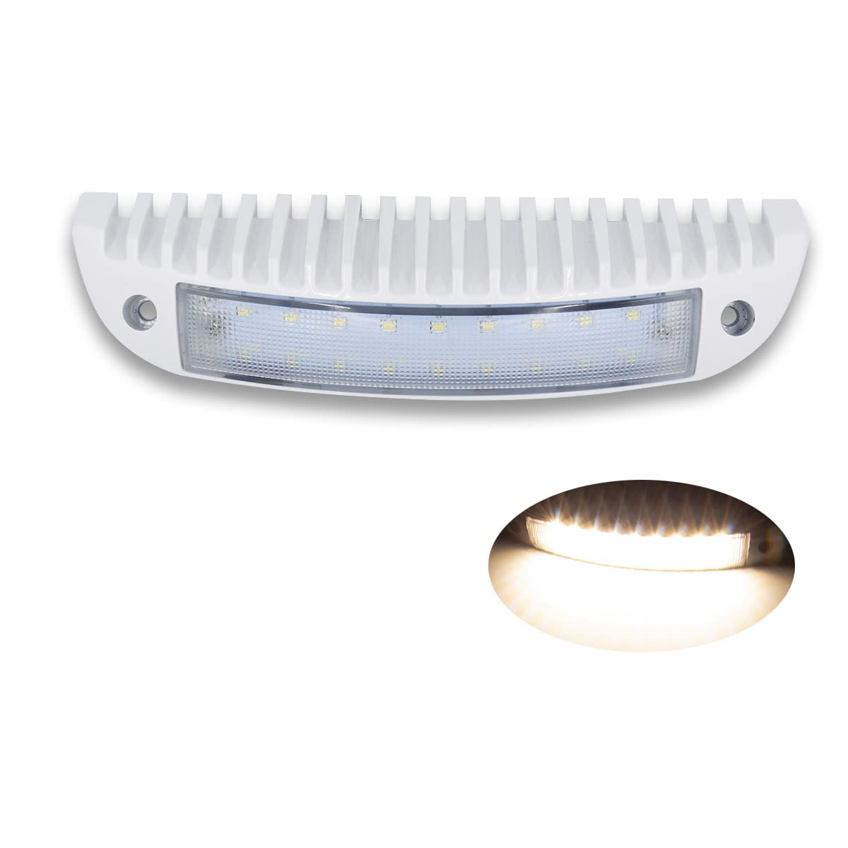 Raycharm12.2" RV & Boat Low-Profile LED Porch Light Fixture, 40° Down Angle Focused Flood Beam, 3000K Warm-White Super Bright, High Light-Output Low Ampere, Wateproof White Finish, 12V/24V, 1-Pack