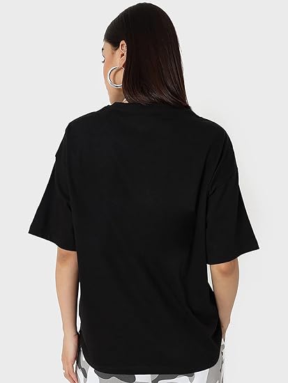 Bewakoof Women's Typography 100% Cotton T-Shirt - Oversized Fit, Round Neck, Half Sleeves