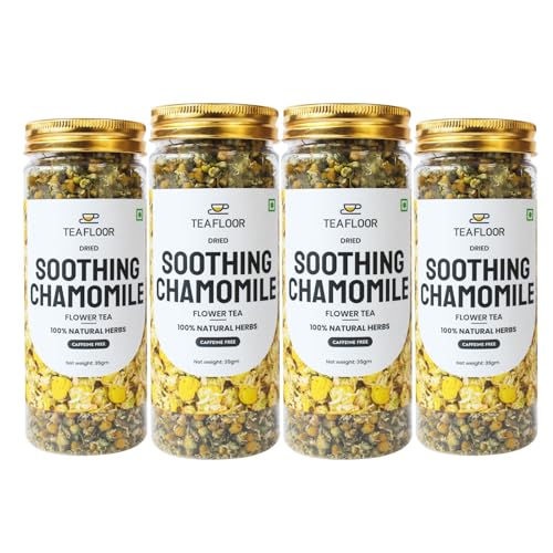 Image of TEAFLOOR Dried Soothing Chamomile Flower Tea || 100% Pure Flower Buds || Caffeine Free, Pure Herbal Tea || Perfect For Night's Sleep || Net Weight :35 Gram (Pack Of 4)