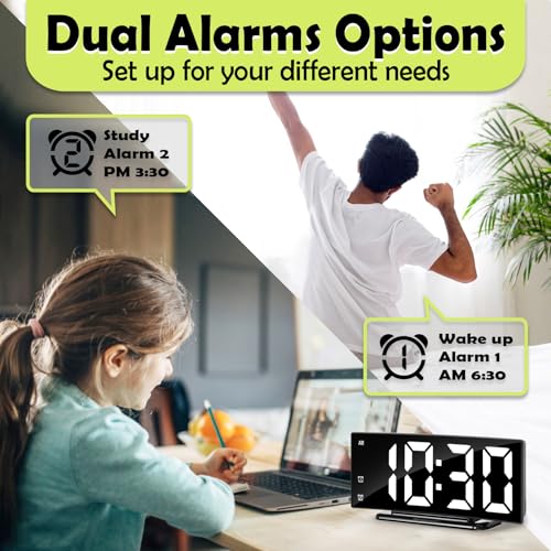 Image of LED Digital Alarm Clock for Bedroom, Plug in Clocks with Dual Alarm /Snooze /Temperature Waterproof 3 Brightness Level, Big Numbers Display and Battery Backup for Desk, Table, Office, Black