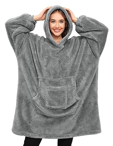 Tuopuda Manta con Capucha para Mujeres Sudadera Grande Súper Suave Sudaderas con Capucha para Mujeres Hombres y Niñas(Gris Claro)