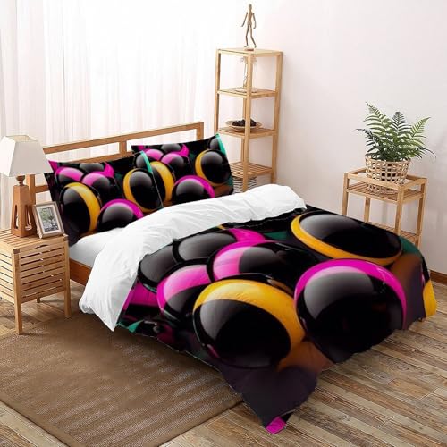 Housse de couette boules colorées imprimé 3D microfibre lit super king 260x220cm - 2