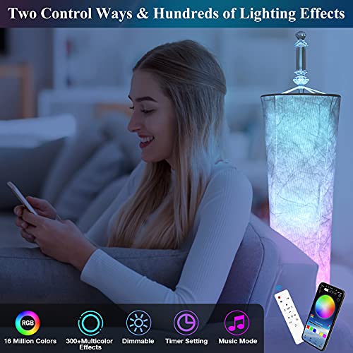 Pansonite RGB Floor Lamp with Bluetooth App and Remote Control,60\'\' Color Changing Mood Light with Music Sync/Dimmable/Multi Lighting Modes and Tyvek Fabric for Livingroom Bedroom Gaming Room(Round)