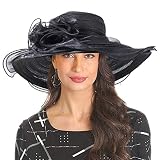 Women's Organza Kentucky Derby Church Dress Hat Fascinator Bridal Wide Brim Tea Party Wedding Hat Bl