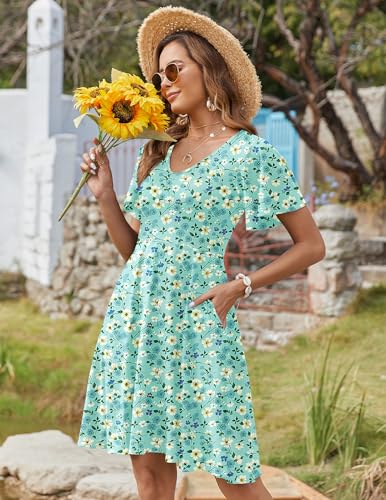 Image of Zeagoo Womens Summer Dress Casual Swing Sundresses Floral Ruffle Short Sleeve Wedding Guest Dress Beach Mini Dress 2026