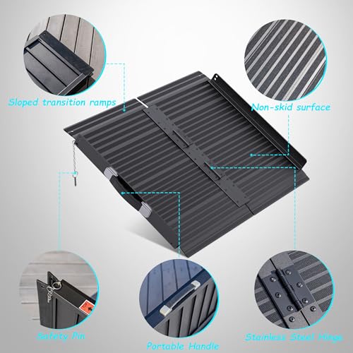 Image of WHALEMOTOR Black Portable Wheelchair Ramp, 2FT No-sew Non-Slip Aluminum Wheelchair Ramp, Folding Portable Wheelchair Ramps for Home, Weight Capacity Up to 800 LBS, Loading Dock Plates