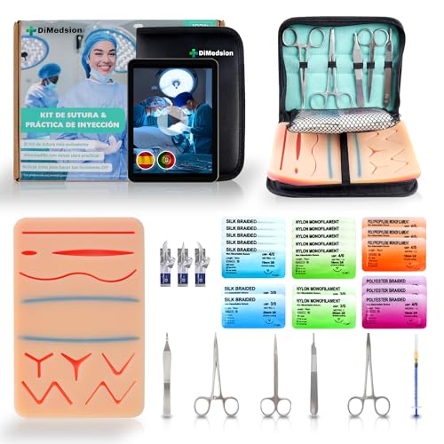 Dimedsion Kit sutura con almohadilla realista con venas y zona de corte libre - Kit de sutura quirurgica para practicar suturas quirurgicas e inyección, kit suturas quirurgicas, kit practica sutura