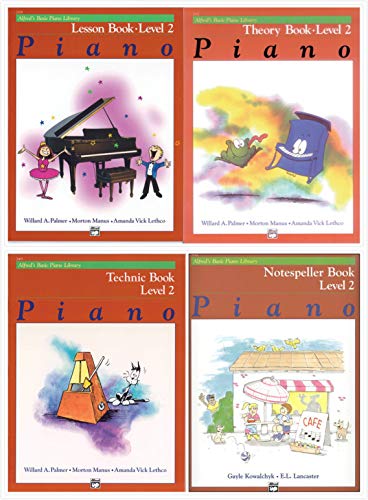 Image of NEW Alfred's Basic Piano Library Level 2 Four Books Set - Lesson 2, Theory 2, Technic 2 and Notespeller 2