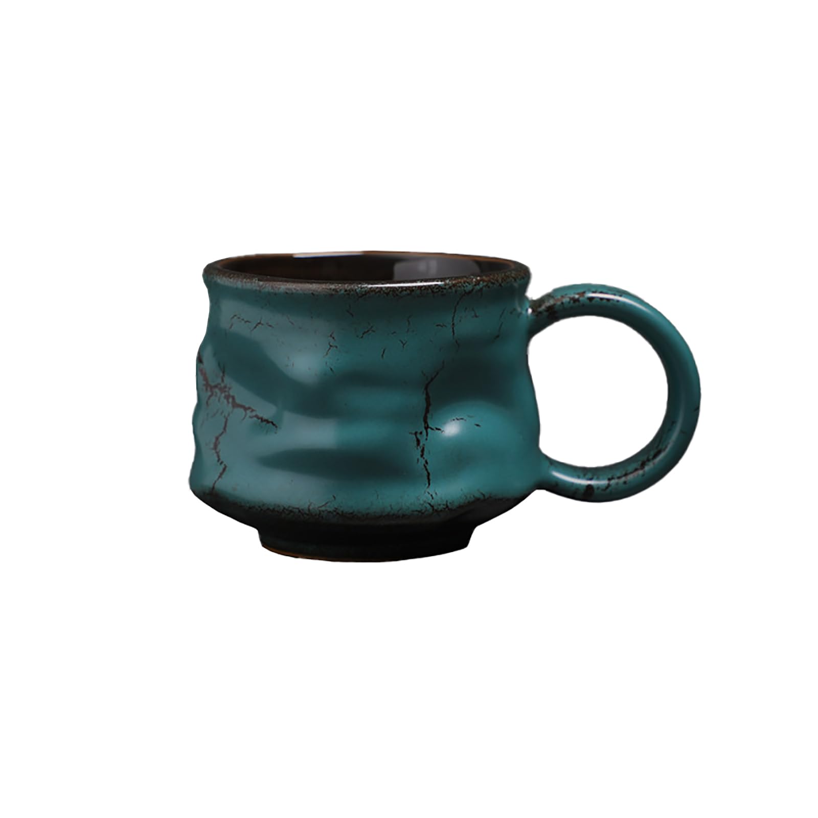 BesoAbrazo Vintage Distressed Ceramic Coffee Mug – 8.1 oz Rustic Crackle Glaze, Handcrafted in Coral, White, Sage Green, Pink & Teal – Perfect for