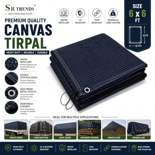 Image of 1200 GSM Heavy Duty Canvas Tarpaulin | 100% Waterproof Resistance, UV Resistant, Tear Proof Tarp with Reinforced Edges & Eyelets for Truck, Outdoor, Construction