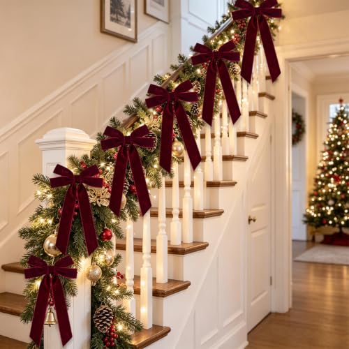 Burgundy Velvet Ribbon Bows For Christmas Tree, 12pcs Christmas Bows Decor - image 4