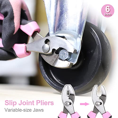 Fastpro 5-Piece Pink Utility Pliers Set With Storage Bag, Includes Groove Joint Pliers, Diagonal Pliers, Adjustable Wrench, Long Nose Pliers, Slip Joint Pliers #TOP5