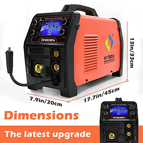 Hitbox 5 In 1 Intelligent Aluminum Mig Welder, 200Amp 110V/220V Smart Control Gas/Gasless Welding Machine Solid/Flux Core Wire Automatic Feed Arc Mag Lift Tig Mma Stick Welder (Syn-Us) #TOP7