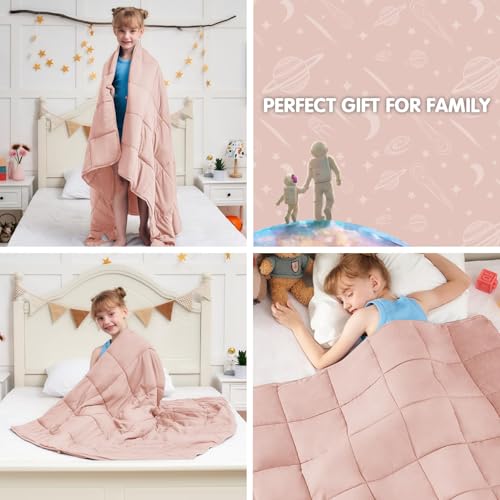 Pink Weighted Blanket Kids 7lbs, 40"x60", Cooling Heavy Throw Blanket for 60-90lbs, Microfiber Soft Thick Big Blankets Weighted Comforter Breathable Gift - Image 8