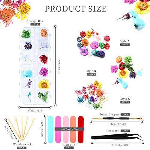 Vathery 72 pezzi Fiori Secchi Nail Art Design Set