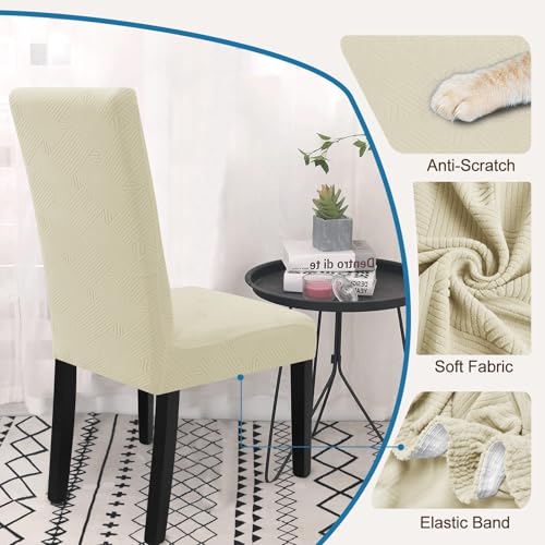 Housse de Chaise Salle à Manger Extensible Universelle Beige Lavable 4 Pcs - 5