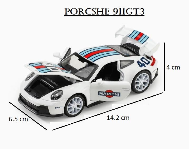 Image of Invite Enterprise Toys Porsche 911 GT3 RS RSR Turbo S Diecast Model Cars,Pull Back Car with Light and Sound Collectible Cars for Kids and Adult(White Color)