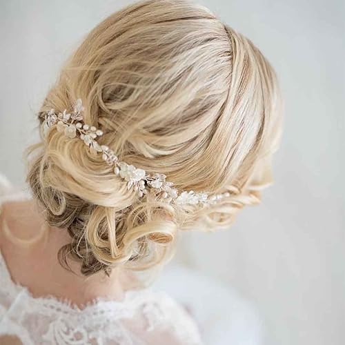 Miniatura 5 de JONKY Pelo de novia de novia, perla, pieza de cabello de novia, hojas de boda, diademas de flores, tocados de boda, accesorios de cristal para el