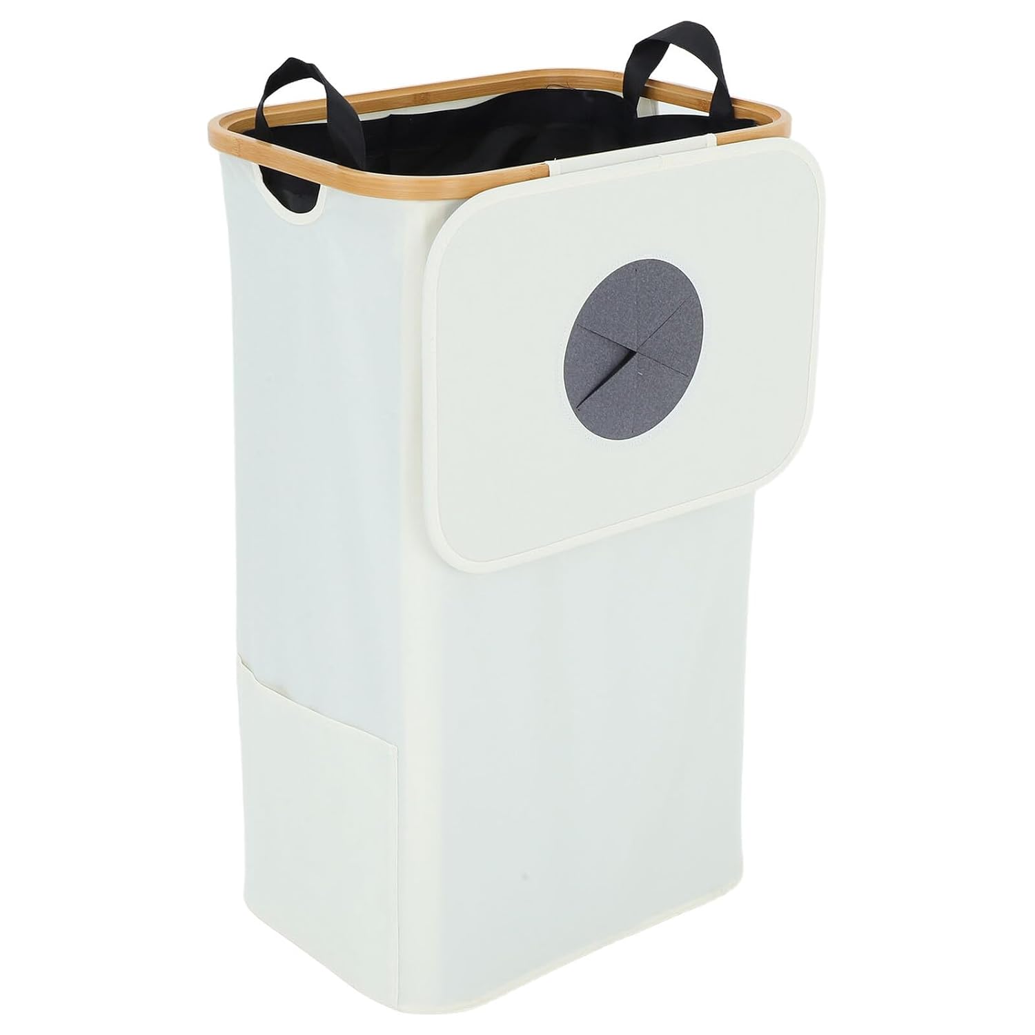 Large Foldable Recycling Bin with Lid, 105l Deposit Bottle Container with Removable Oxford Fabric Bag, Beige Cover Hole, Indoor Bottle and Can Storage for Kitchen and Home