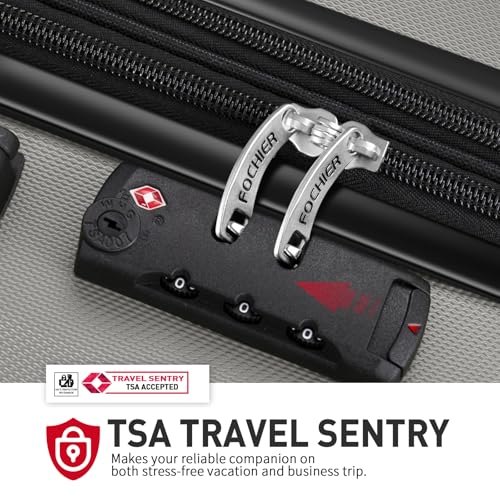 FOCHIER F Luggage Sets, Expandable 3 piece Hard Shell Luggage Set with TSA Lock, PC+ABS Hardside Travel Suitcase with Wheels for Women Men 20 24 28 Inch (Grey)3