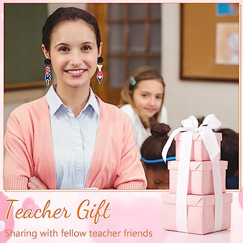 Batiyeer 12 Pairs Teacher Earrings for Women Pencil Earrings Back to School Gifts Teacher Appreciation Gifts Artist Painter Creative Rainbow Love Heart Acrylic Dangle Set(Rainbow)3