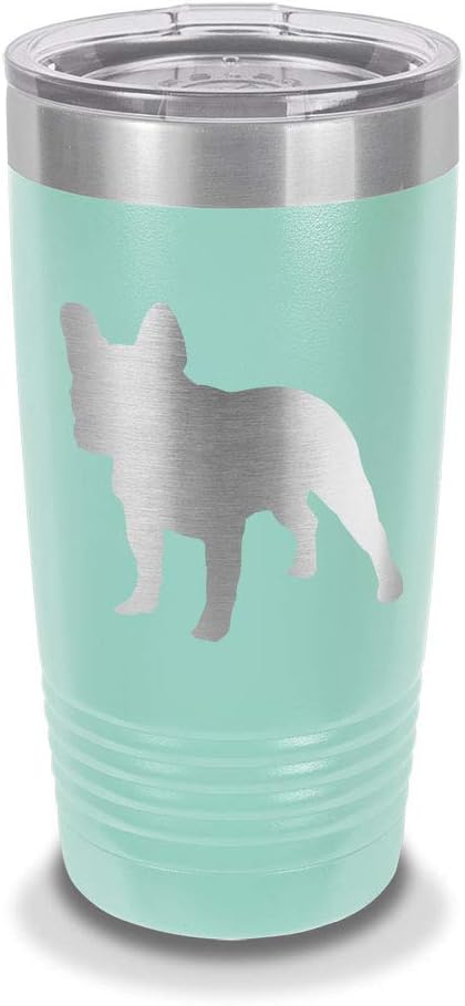 French Bulldog 20 oz Laser Engraved Polar Camel Stainless Steel Vacuum Insulated Tumbler w/Clear Lid dog canine frenchie - Customizable - Dark Gray
