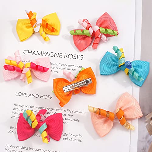 Bbgifts 40Pcs Baby Girl Hair Bows Clips Colorful Grosgrain Ribbon Fireworks 2.5Inch Curly Korker Bows Alligator Clips Curly Hair Accessories For Toddlers Kids Children #TOP6