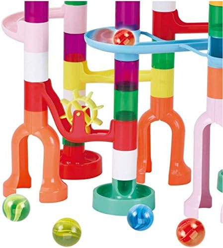 120Pcs Marble Run Toy Set, Construction Building Blocks Toys for STEM Education (75 Plastic Pieces + 45 Glass Marbles)