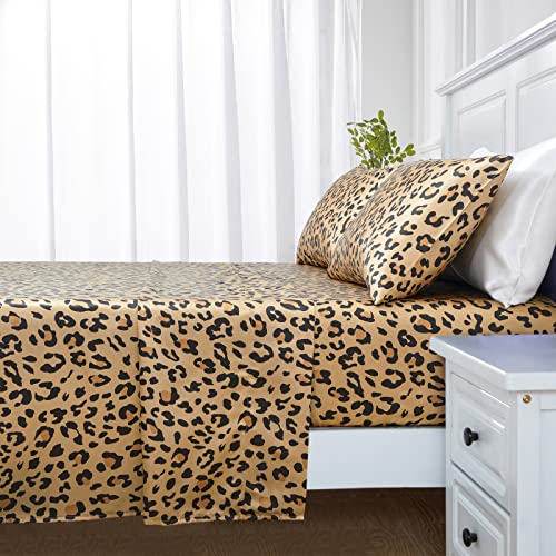 Golal Satin Sheets Full Size - 4 Pieces Luxury Silky Soft Bed Sheets, Wrinkle-Free Gold Leopard Satin Silk Sheet Set With 1 Deep Pocket Fitted Sheet, 1 Flat Sheet, 2 Pillow Cases #TOP5